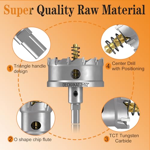 2-1/2" TCT Hole Saw for Hard Metal, Heavy Duty 65mm Tungsten Carbide Tipped Hole Cutter with Spring-Loaded Pilot Drill Bit for Stainless Steel, Metal, Iron, and Plastic - size: 2-1/2" (65mm)