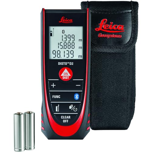 Leica DISTO D2 New 100m/330ft Metric Imperial Laser Distance Measure with Bluetooth 4.0 - Black/Red