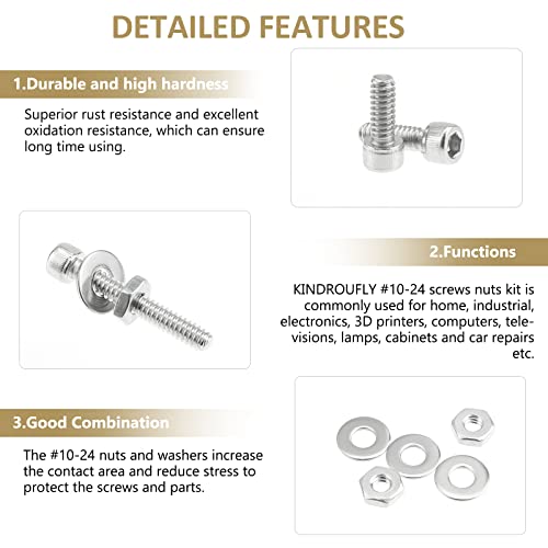 142 Pieces #10-24 x 1/4", 5/16", 3/8", 1/2", 5/8", 3/4", 1", 1-1/4", Hex Socket Head Cap Screws Nuts Washers Assortment Kit, 304 Stainless Steel, Fully Machine Thread - size: #10-24, style: Socket Head