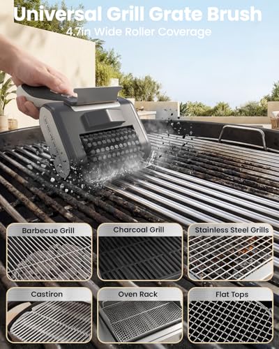 Cordless Electric Grill Brush with LED Light and Front Scraper - color: Silver