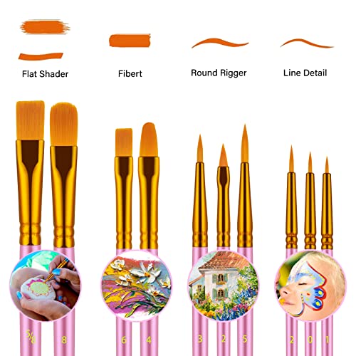Artstorys Paint Brushes Set, 20 Pcs Acrylic Oil Watercolor Painting Brushes - color: Pink