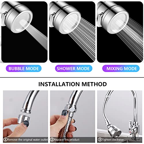 3 Pieces Kitchen Tap Head Fucet Aerator, 360 Degree Rotatable 3 Mode Adjustable Faucet Extender Kitchen Faucet Head Replacement for Bathroom Kitchen