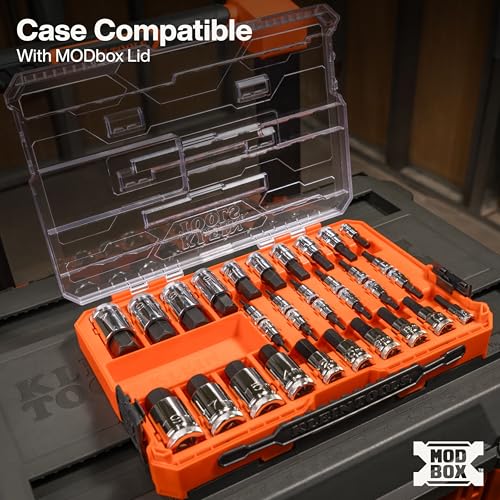 Klein Tools 65233HEX Hex Bit Socket Set, 1/4, 3/8, 1/2-Inch Drives, Knurled, SAE (5/64 to 3/4 inch) and Metric (2 to 19mm) with MODbox Case, 32-Piece - style: SAE & Metric