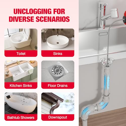Cordless Electric Drain Auger Compatible with Milwaukee 18V Battery - color: Red