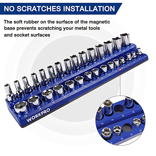 WORKPRO Magnetic Socket Organizer Set, 6-Piece Metric SAE Socket Holder Set - size: 6 Pieces-1/4", 3/8", & 1/2" DR, SAE & Metric