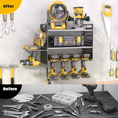 16.5" W Power Tool Organizer Wall Mount, 3-Layer,6 Drill Holders - color: Black, size: 6 Drills Holder-3 Layers