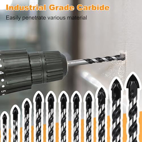 11-Piece Masonry Drill Bit Set & Concrete Drill Bit Set, 7 Sizes, 1/8"-1/2" - size: 11 pcs 1/8"-1/2" Masonry Drill Bit Set