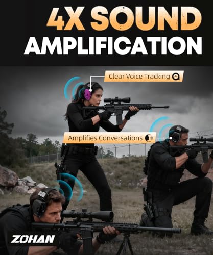 ZOHAN Safety Ear Protection with Gel Ear Pads, 4X Sound Amplification, Impact Hearing Protection 23dB NRR for Hunting, Range Use(Gel-Black+Purple) - color: Gel Ear Pads-black&purple
