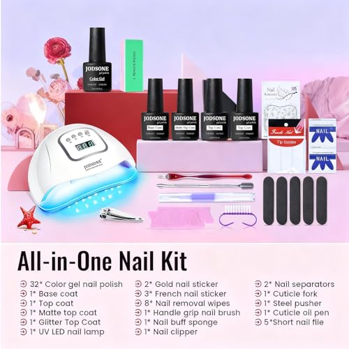 JODSONE 36Pcs Gel Nail Polish Kit with U V Light Crystal Transparent Classic Color 4 Functional Gel for All Seasons - color: KIT-17