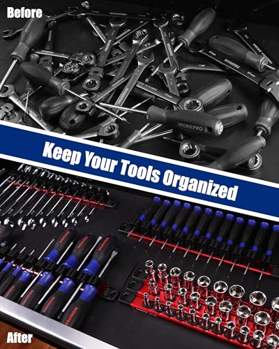 WORKPRO 6-Piece Magnetic Socket and Screwdriver Organizer Set - size: 3pc Socket Rail & 3pc Screwdriver Rail