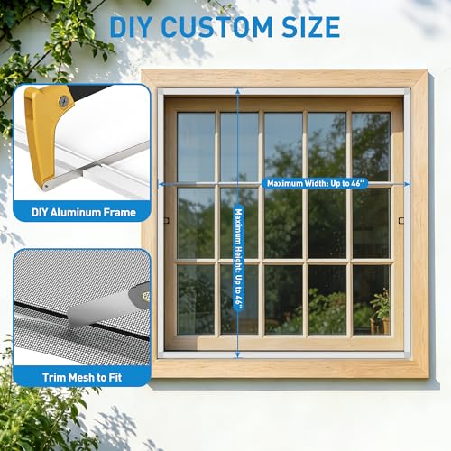 2 Pack White Window Screen Frame Kit with Aluminum Frames Up to 46" X 46" - color: White, size: 46 in X 46 in (2 Pack)