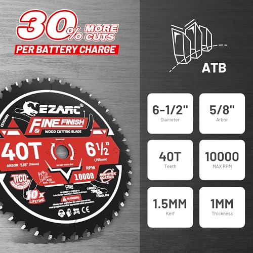 EZARC 6 1/2 Circular Saw Blades, 40T Fine Finish for Wood, 2-Pack - size: 6-1/2'', style: 40T