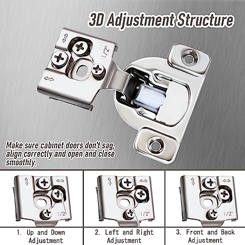 6 Pack 3 Pair 1/2 inch Overlay Self Slow Closing Door Hinges - Face Frame Cabinet Concealed Hinges with Built-in Damper, 3 Way Adjustability - color: 6PACK, size: 1/2 in. Overlay