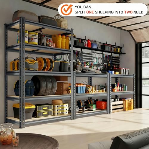 Storage Shelves, 2450LBS Heavy Duty Shelves for Garage Storage, 5-Tier Adjustable Boltless Metal Storage Shelf for Kitchen Warehouse Utility Room, 30" Wx12 Dx62 H, Black - size: 30"Wx12"Dx62"H
