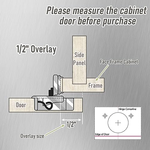 6 Pack 3 Pair 1/2 inch Overlay Self Slow Closing Door Hinges - Face Frame Cabinet Concealed Hinges with Built-in Damper, 3 Way Adjustability - color: 6PACK, size: 1/2 in. Overlay