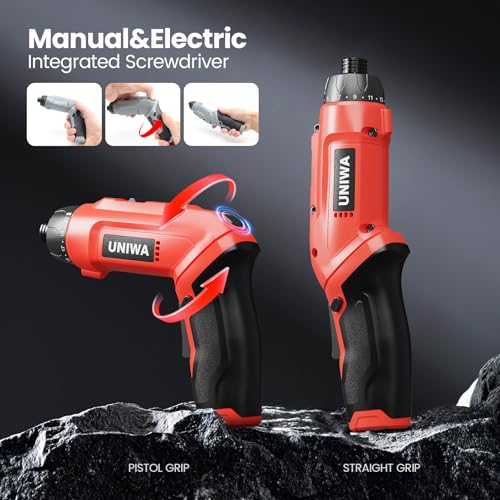 UNIWA Cordless Electric Screwdriver Rechargeable, 650 RPM Power Drill-Red - color: Red