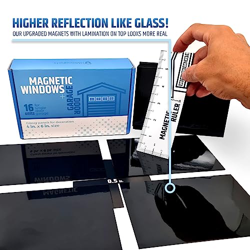Strong & Glossy Magnetic Garage Door Windows - Fits 1 Car Garage - Looks Like Real Window Panels/Faux Panes - Decorative Hardware Kit - Easy to Align & Will Never Fall (Upgraded Magnets) | 16pcs 4"X6 - style: 16pcs Magnetic Windows