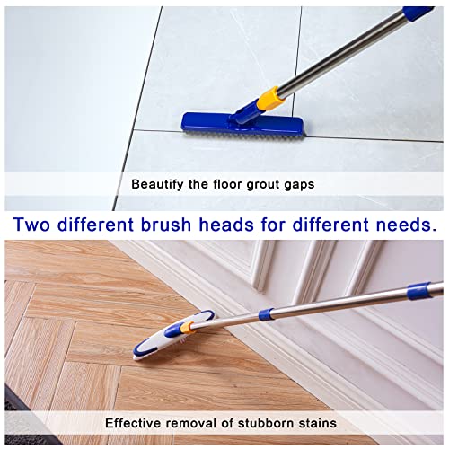ITTAR Grout & Scrub Brush Combo, Floor Scrubber with Long Handle, Multi-Purpose Stiff Bristles Cleaning Brush Set for Tile, Grout, Deck, Kitchen, Shower Floor (2 Pcs) - color: White & Blue Head