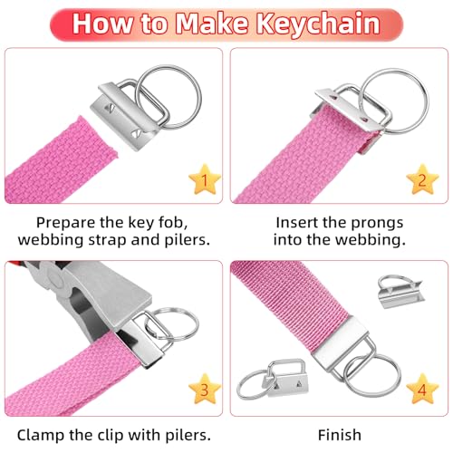 40 Sets Key Fob Hardware, 1 Inch Keychain Hardware with Glass Running Pliers for Key Chain, Lanyard & Wristlet Making Supplies (4 Colors)