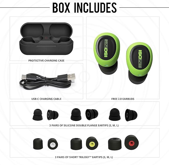ISOtunes Free 2.0 Bluetooth Hearing Protection, OSHA Compliant Work Earbuds - color: Safety Green
