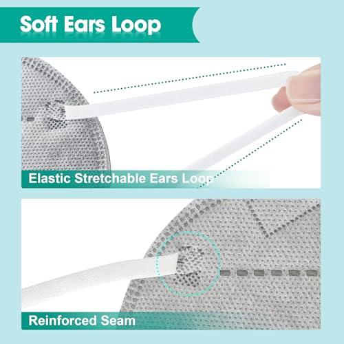 LEMENT KN95 Face Masks,100PCS 5-Ply Grey Breathable Cup Dust Mask For Adult - color: Adult-100 Pack-grey