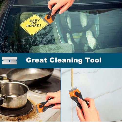 2 Pack Razor Blade Scraper Tool With Extra 10pcs Plastic Blades And 10pcs Metal Blades, 2-in-1 Scraper Tool Cleaning Razor Scraper For Decals, Stickers, Labels, Caulk, Adhesive, Paint, Cooktop