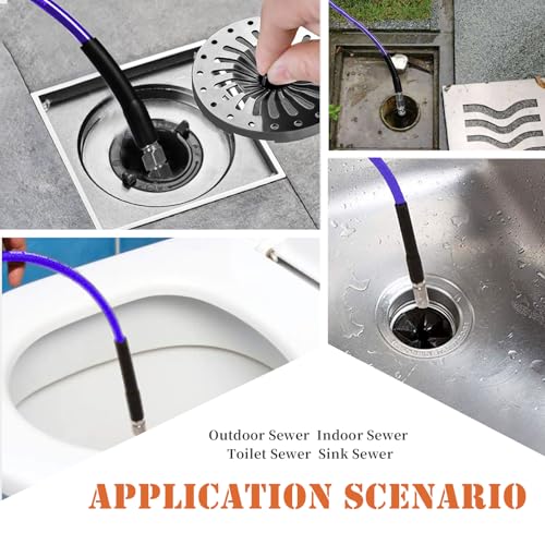 100FT Sewer Jetter Kit for Pressure Washer, 5800PSI Drain Cleaner Hose - color: Purple-100FT hose