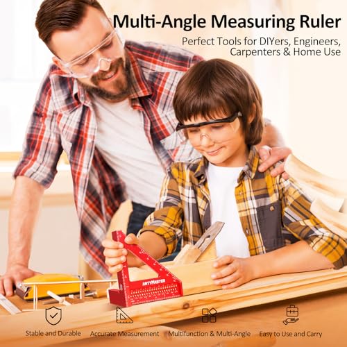 3.8＂Mini 3D Multi-Angle Measuring Square Ruler, WT102A High Precision Hole Scribing Woodworking Tools, 0-90° Aluminum Alloy Carpenter Square Wood Working Tools, Carpenter Pencils 6 Refills. - color: 3.8 inch Square+Pencil, style: Imperial