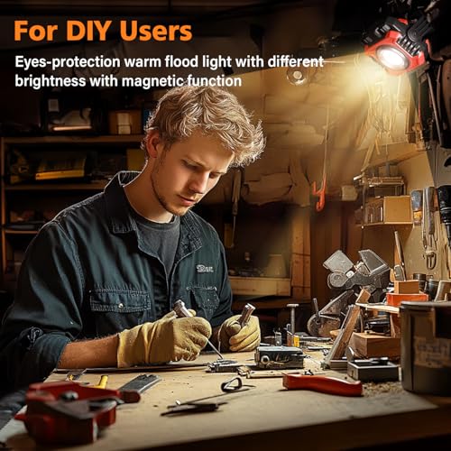 Samyoung 2-Pack 2400LM Magnetic Rechargeable Work Light, Up to 80 Hours - color: Red