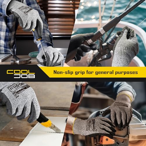 COOLJOB 12/120 Pairs Cut Resistant Work Gloves PU Coating, ANSI A2 A4 A6 A9 - size: Small (Pack of 120)