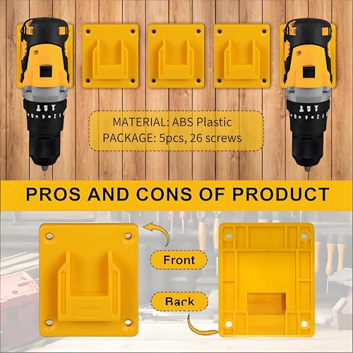 5 Piece Tool Holder 5pc Battery Holder for Dewalt 20V 60V, Wall Mount Cordless Drill Organizer Storage Shelf with Screws