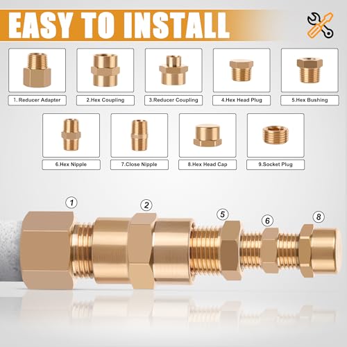 106PCS Brass Pipe Fittings Assortment Kit,1/8" 1/4" 3/8" 1/2" NPT