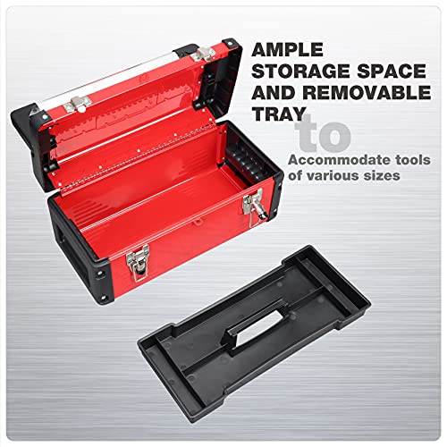 Jack Boss Metal Tool Box Steel 16" Inch Tool Organizer Box Durable Portable Tool Storage with Alum Alloy Handle Double-Lock Toolbox & Removable Tray … - size: 16Inch