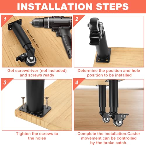 WOPPLXY 4 Pcs 7-10 Inch Metal Adjustable Furniture Legs with Swivel Caster Wheels, Heavy Duty Replacement Support Legs, Metal Legs for Table with Wheels for Cabinet/Sofa/Bed/Dresser/Couch/Coffee Table