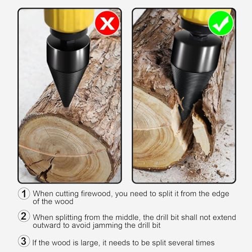 Wood Splitter Drill Bit 42mm + 32mm with Anti-Slip Gloves and 4 Drilling Handles, Log Splitter Drill Bit Kindling Splitter for Wood Splitting Drill Bit Heavy Duty Firewood Splitter Drill (42mm+32mm)