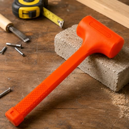 Stark USA 4-Pounds Dead Blow Hammer with Non-Slip Hammer with (4lbs) Head with Checkered Grip Handle Rebound Resistant, Neon Orange - size: 4LBS