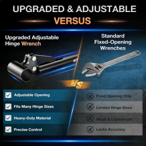 Adjustable Door Hinge Adjustment Tool, 0.3''–1'' Universal Hinge Wrench, Heavy Duty Carbon Steel Door Hinge Adjuster for Door Alignment & Repair (Black)