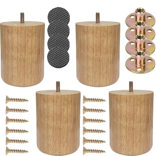 Wood Furniture Legs 4 inch Big Wooden Sofa Cabinet Couch Loveseat Feet Cylinder Style Furniture Legs for Sofa Bed DIY Replacement Feet Set of 4 (4 Inch) - size: 4 Inch
