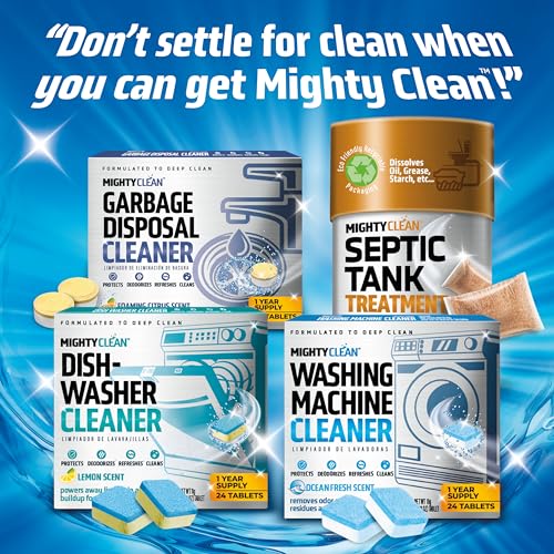 MIGHTY CLEAN Washing Machine Cleaner Tablets 24 Pack - 1 Year Supply, Septic Safe Washing Machine Cleaning Tablets, Washer Cleaner Tablet, Works with All Washers Including HE