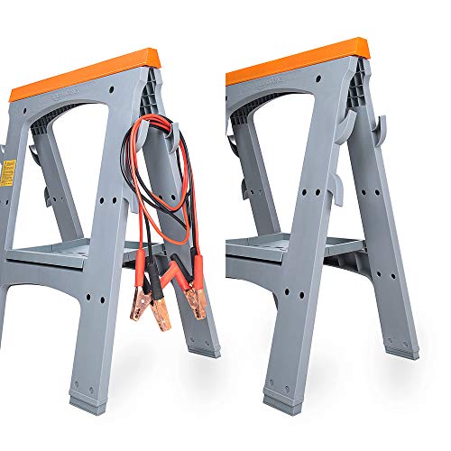 Amazon Basics Rectangular Folding Sawhorse, Collapsible, Folds Flat, 900 Pound Capacity, Set of 2, Orange and Grey