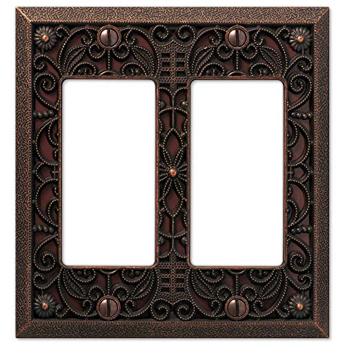 Amerelle 65RRDB Filigree Wallplate, 2 Rocker, Cast Metal, Aged Bronze, 1-Pack - size: Double Rocker