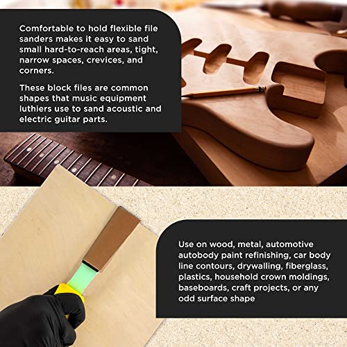 Dura-Gold Set of 3 Different Contour Hand Sanding File Block Sticks with 40 Sheet Hook & Loop Sandpaper Kit - Flat Convex Radius Profile Shapes - style: Flat