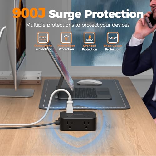 TESSAN Surge Protector Power Strip with 900J Surge Protection, 5 Ft, Black - color: Black with 1 USB C, size: 5 feet