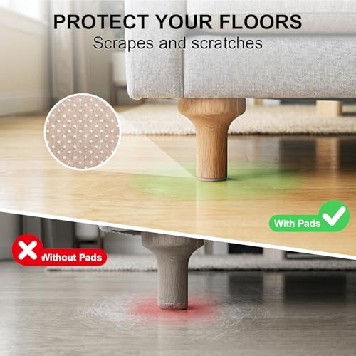 72 PCS Felt Furniture Pads, 0.2 Inch Thick Self Adhesive Furniture Floor Protectors, Round and Rectangle Felt Pads for Chair Legs, Furniture Leg Protectors for Hardwood Floors, Anti Scratch, Beige