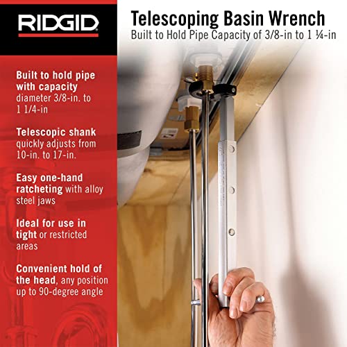 RIDGID 31175 Model 1017 Fold Over Basin Adjustable 10" To 17" Pipe Wrench, Silver, Made In The USA
