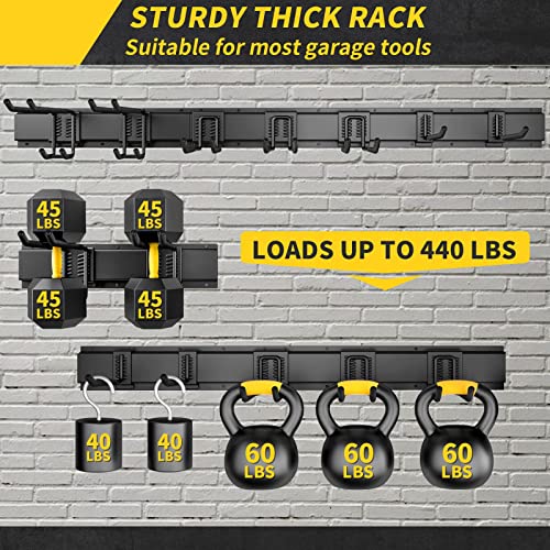 UUP 48" Garage Tool Organizer Wall Mount, 440lbs Garden Garage Storage Garage Organization with Adjustable Heavy Duty Hanging Hooks, Yard Rack Hanger System Shovel Rake Broom Ladder Holder, Men Gift - size: 48" Alloy Steel with 3 Panels & 7 Hooks