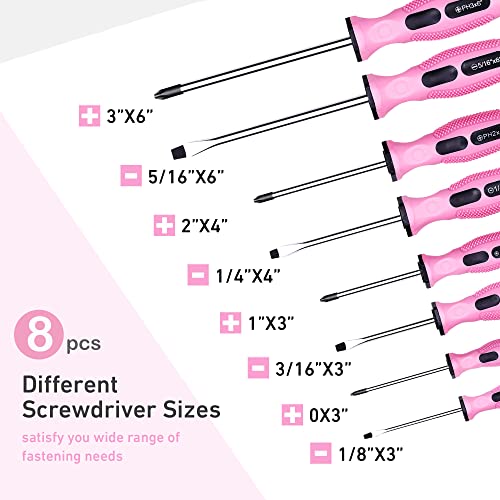 FASTPRO 8-Piece Pink Magnetic Screwdrivers Set - color: Pink