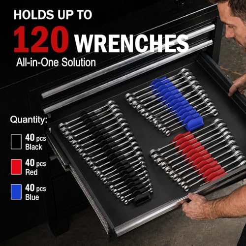 120 pcs Modular Wrench Organizer for Tool Drawers (Black & Red & Blue) - color: Black & Red & Blue