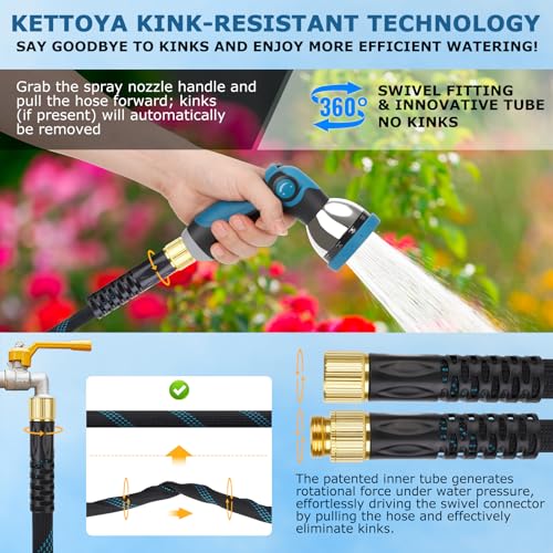 Non-Expanding Garden Hose 150 ft, Kink Free Flexible Water Hose with 10-Pattern Spray Nozzle, Lightweight Hose Pipe, Leak Proof, 3/4" Swivel Connectors, Super Fabric, Portable Storage Strap - size: 150ft
