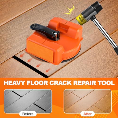 Upgraded Floor Gap Fixer Tool Kit – Heavy Duty Floor Gap Repair Tool with Strong Suction Cup, Rubber Mallet & Cleaning Brush for Laminate, Vinyl Flooring & Hardwood Floors